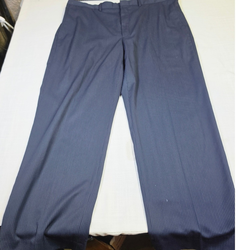 Merona Mens Blue Pinstripe Dress Pants Y2k Flat Front Trousers 42x32